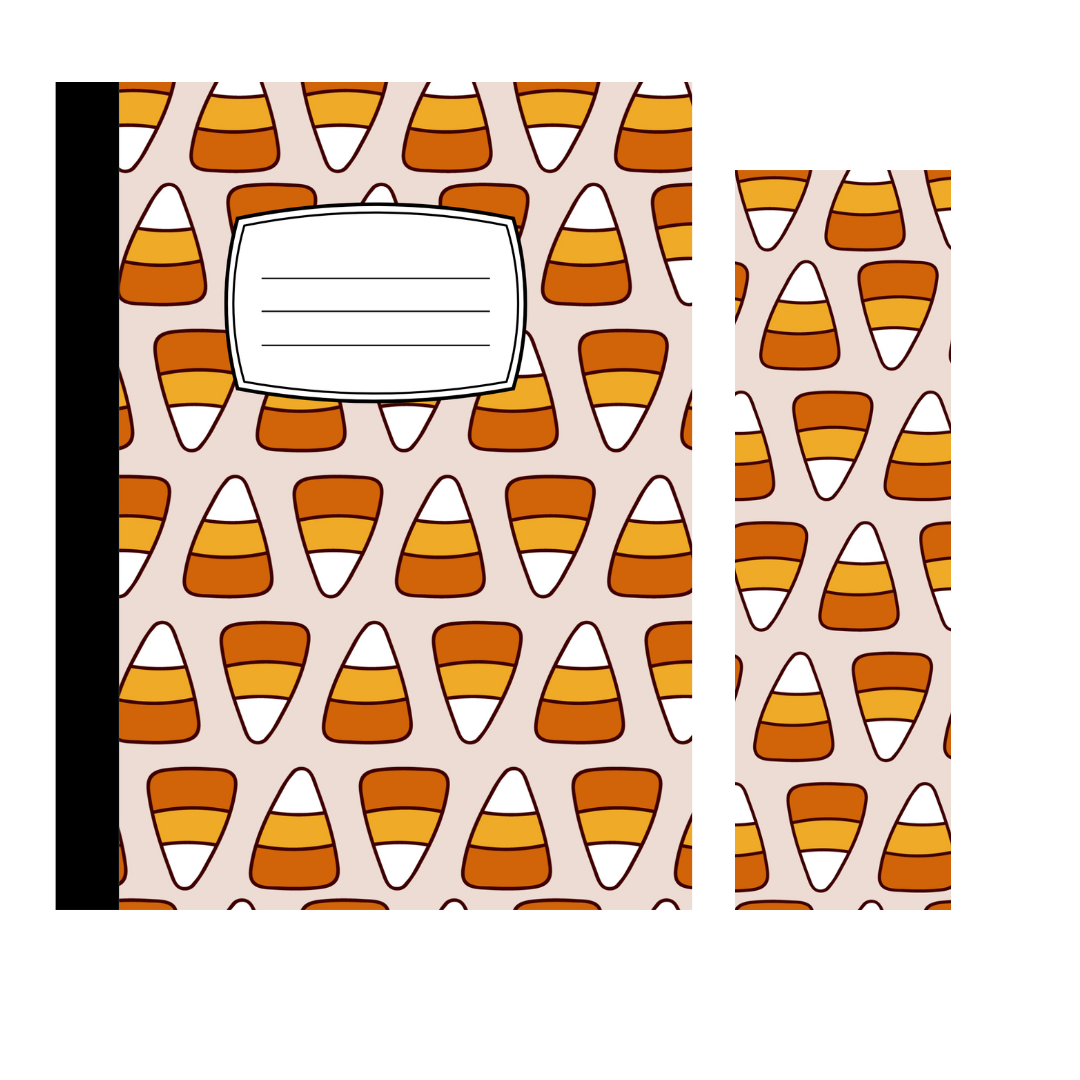 Halloween Composition Notebook with Matching Bookmark | Ghosts, Witches, Candy Corn | Spooky Stationery Gift