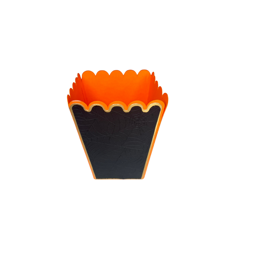 Halloween Popcorn Boxes – Orange & Black with Embossed Spider Web | Spooky Party Favor & Treat Containers
