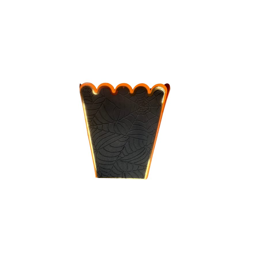 Halloween Popcorn Boxes – Orange & Black with Embossed Spider Web | Spooky Party Favor & Treat Containers