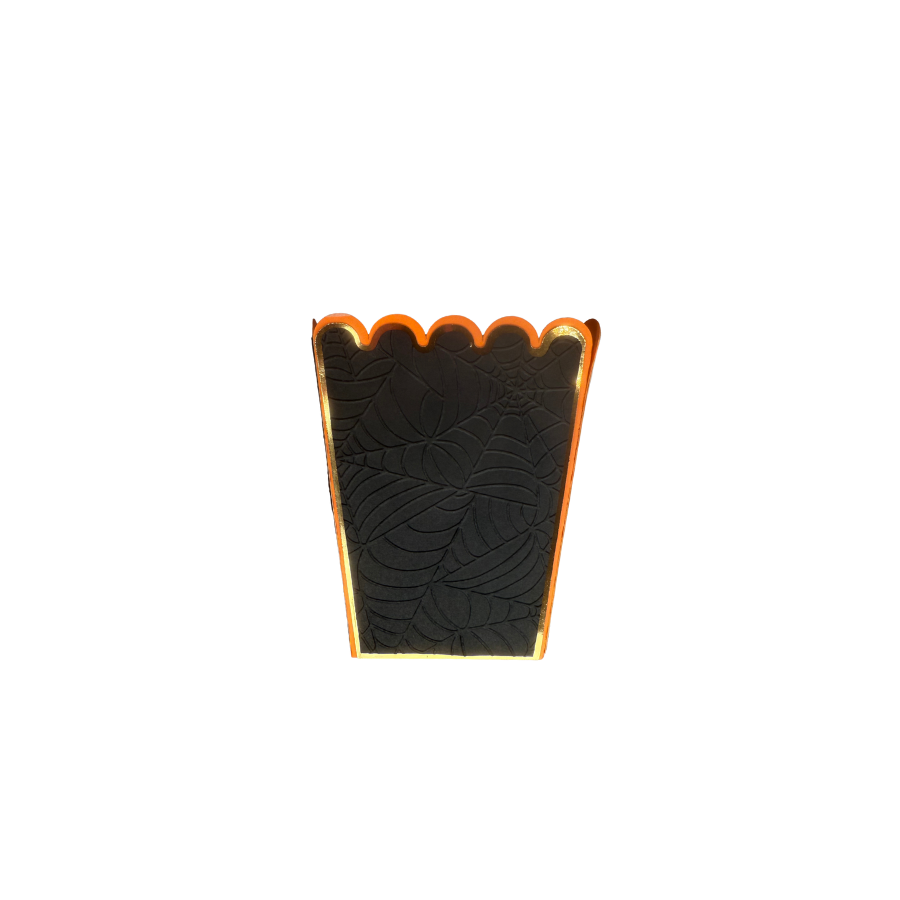 Halloween Popcorn Boxes – Orange & Black with Embossed Spider Web | Spooky Party Favor & Treat Containers