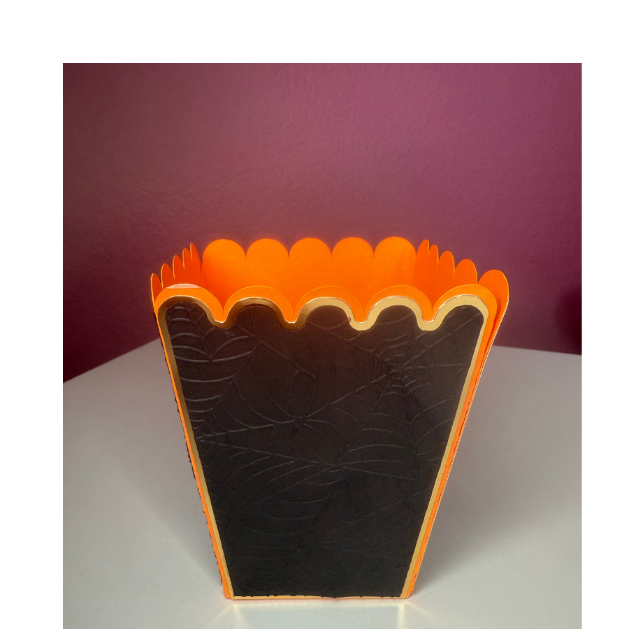 Halloween Popcorn Boxes – Orange & Black with Embossed Spider Web | Spooky Party Favor & Treat Containers