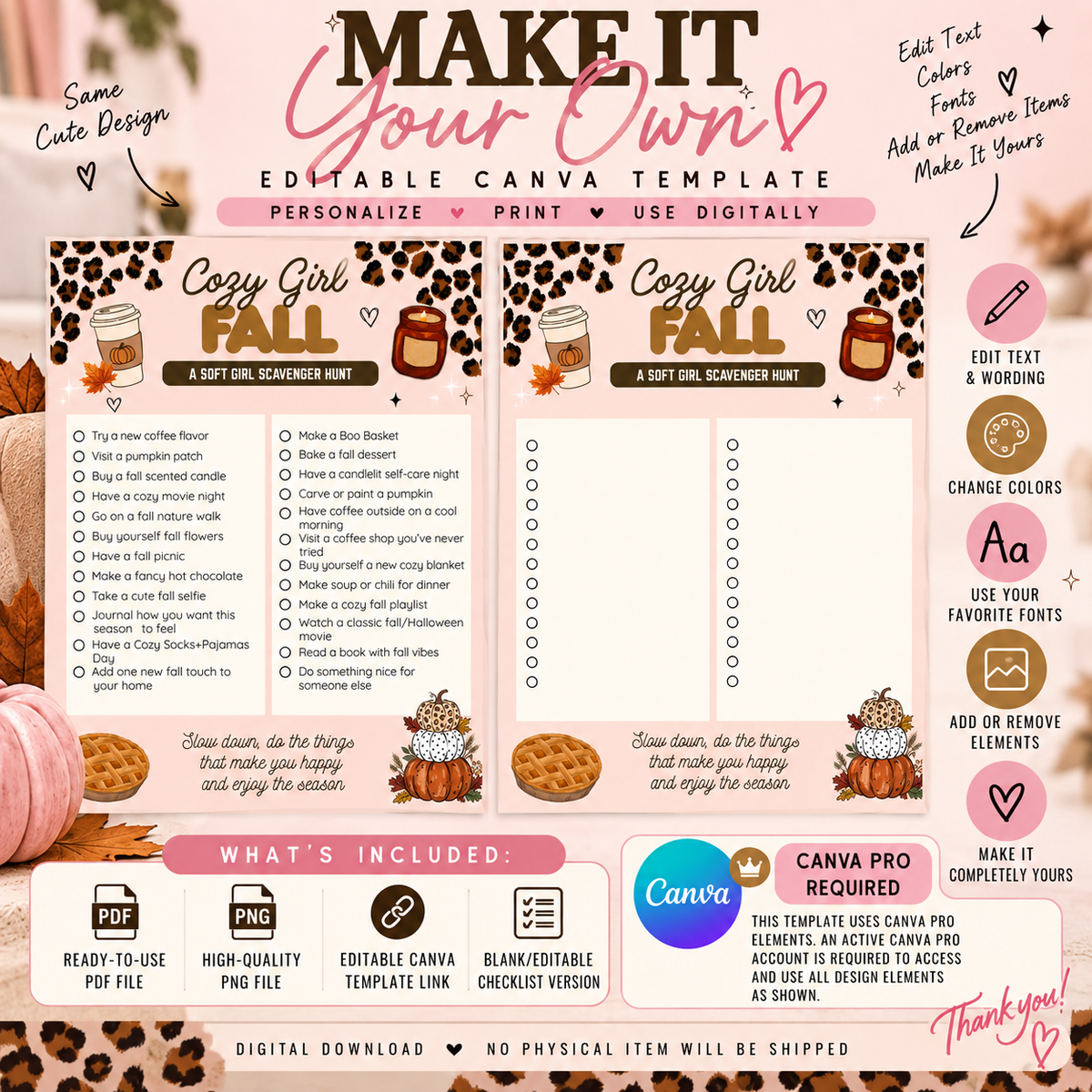 Cozy Girl Fall Scavenger Hunt | Printable + Editable Canva Template