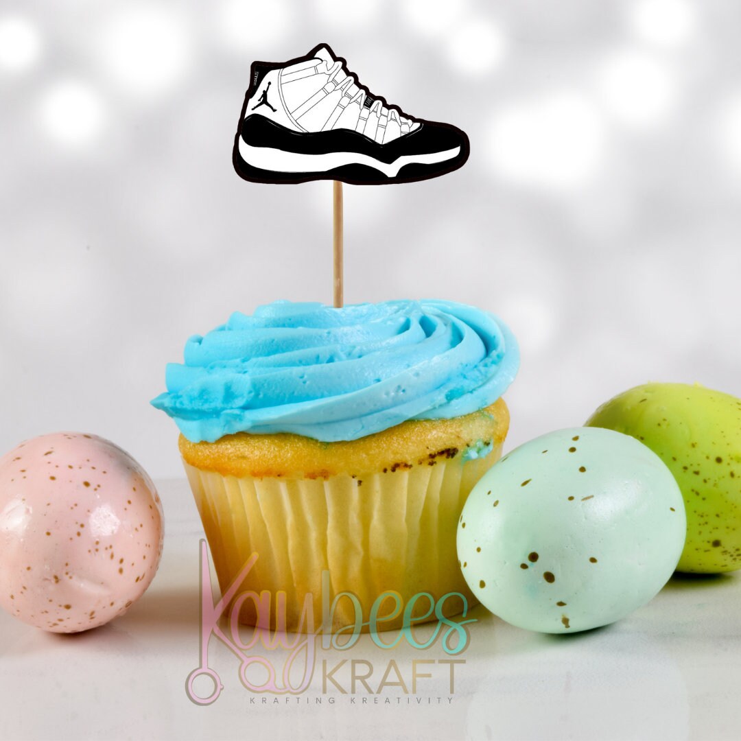 Sneaker Party Cupcake Topper - Birthday Party Cupcake Toppers, Cake Muffin Topper, Cupcake Topper, Sneaker Ball Cake Topper