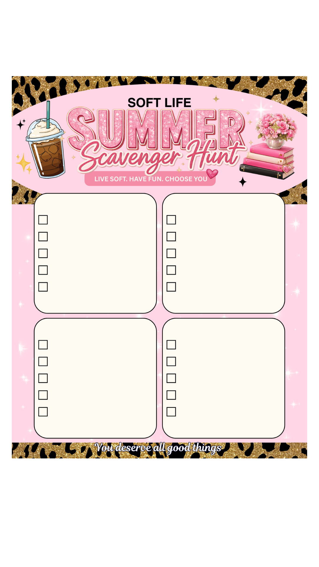 Soft Life Summer Scavenger Hunt Bundle | Editable Canva Template