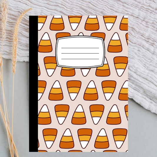 Halloween Composition Notebook with Matching Bookmark | Ghosts, Witches, Candy Corn | Spooky Stationery Gift