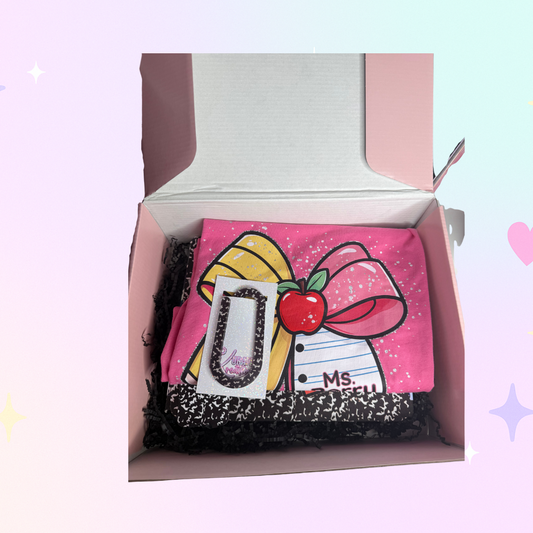Teacher Appreciation Gift Box | Standard or Deluxe | Journal, Bookmark, Sticker Sheet, Mouse Pad, Jumbo Paper Clip & Optional T-Shirt