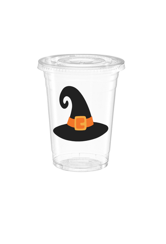 Halloween 16 oz Disposable Cups with Straws – Ghost, Witch Hat & Candy Corn Designs