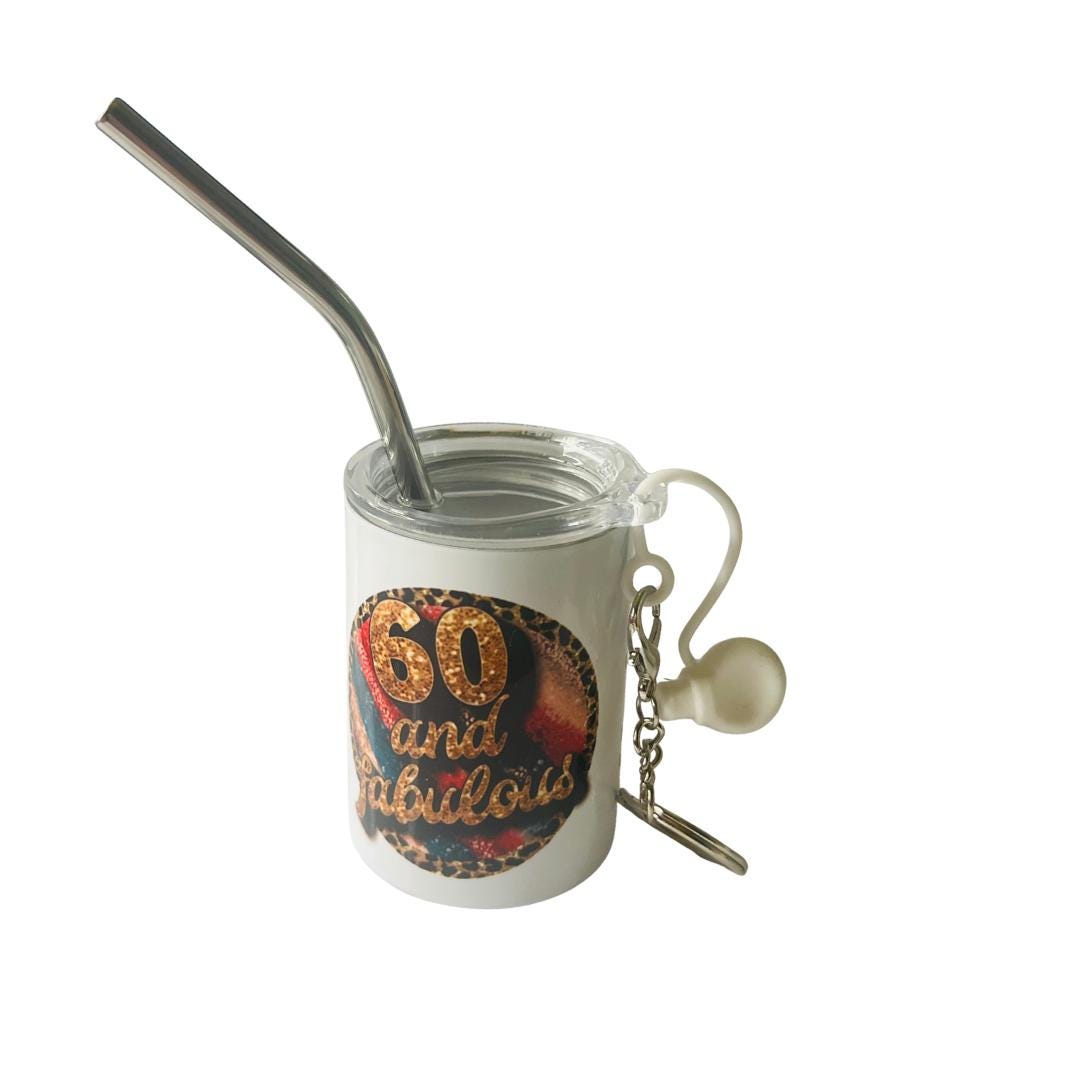 60 and Fabulous Shot Glass – 3 oz White Sublimation Gift – Milestone 60th Birthday Favor – Sixty and Fabulous Glass