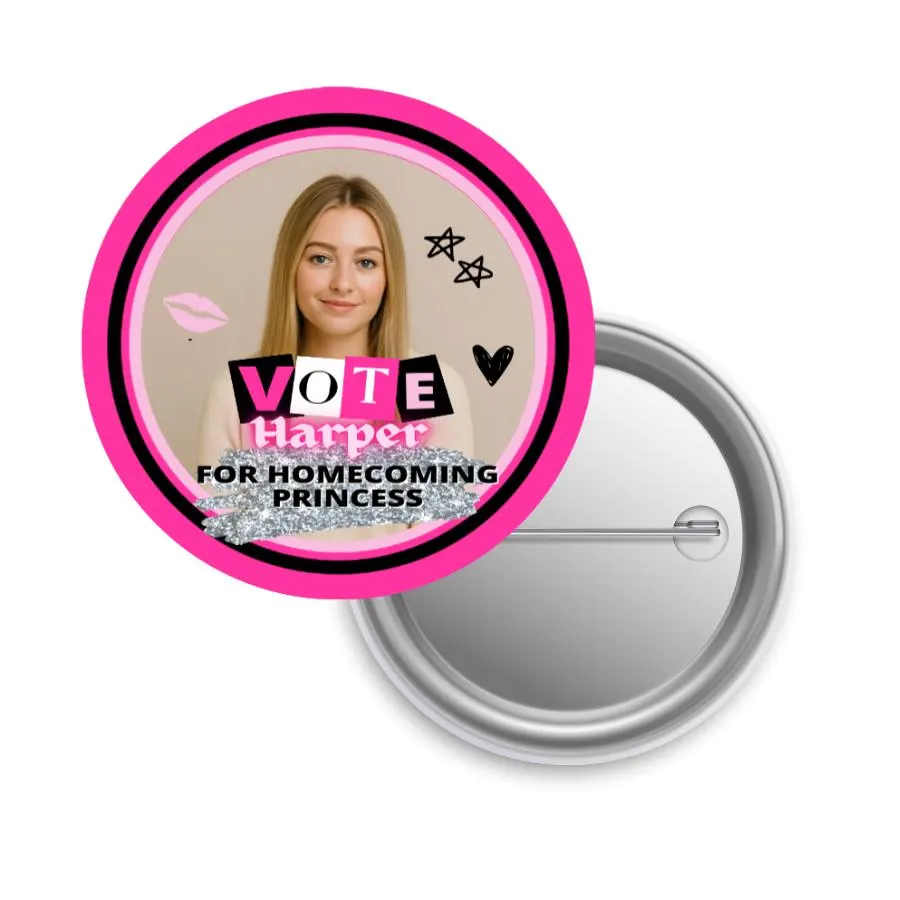 Homecoming Queen Buttons | Vote for Homecoming Queen Pinback Button | Spirit Week Campaign Pins | Pep Rally Buttons | School Election Badge