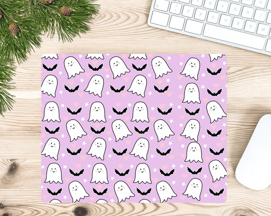 Pastel Lavender Halloween Mouse Pad – Cute Ghosts & Bats Desk Accessory